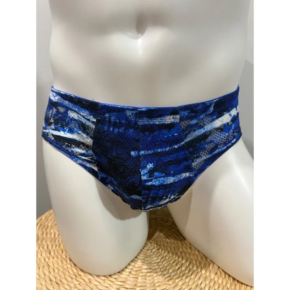 Cosabella Never Say Never Men's Lace Comfort Micro Brief Blue Print Size S